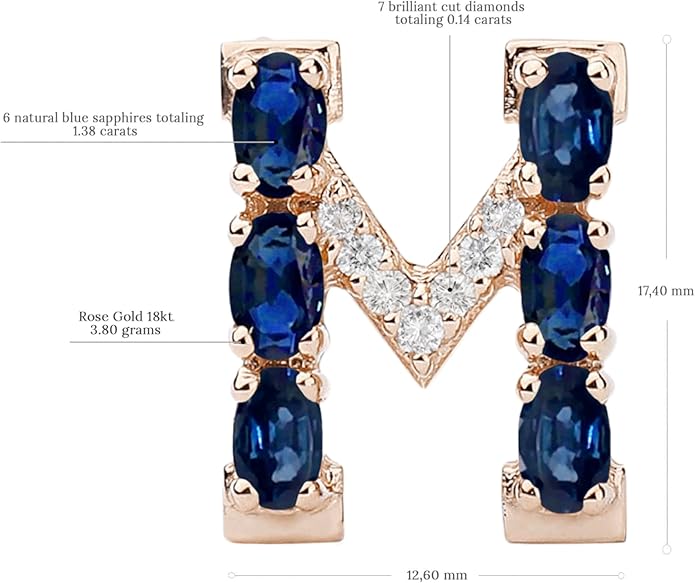 Albert Hern Blue Sapphire Initial Necklace With Diamonds & 18K Gold Chain | Irresistible Letter Pendants Jewelry | Perfect Valentine’s Day, Anniversary & Birthday Gift