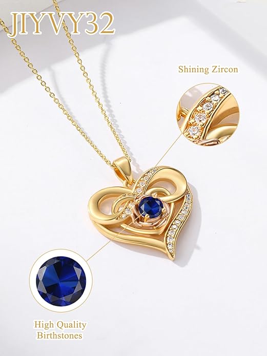 Infinite Heart Birthstone Necklaces for Women Gold Plated Pendant Wedding Anniversary Birthday Gift for Wife Her Mom Grandma Daughter Jewelry with Round Birthstone