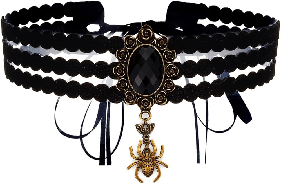 Gothic Black Choker Necklace Velvet Layered Necklace Black Crystal Collar Necklace Halloween Chokers for Women