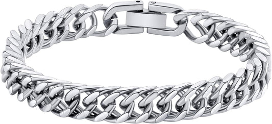 8/12/17mm Wide Cuban Link Bracelet for Men Father Gift 18K Gold/Black Plated Stainless Steel Bracelets 7.4-9 Inches(Gift Wrapped)