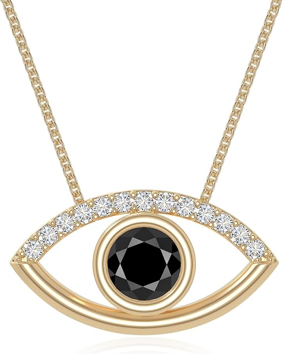 Natural Gemstone with Moissanite Evil Eye Pendant Necklaces for Women in Silver/18K Yellow/Rose Gold Vermeil,Birthstone Jewelry Gifts for Her Birthday,Anniversary, Graduation