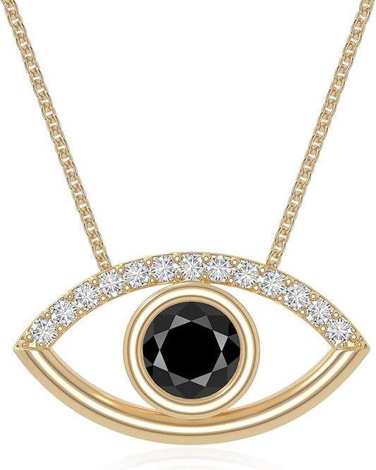 Natural Gemstone with Moissanite Evil Eye Pendant Necklaces for Women in Silver/18K Yellow/Rose Gold Vermeil,Birthstone Jewelry Gifts for Her Birthday,Anniversary, Graduation