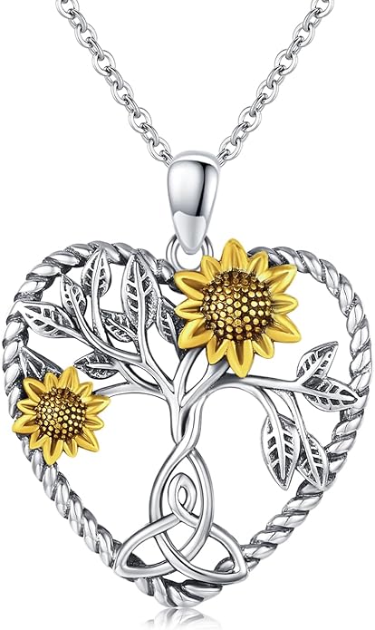 CHENGHONG Sunflower Necklace 925 Sterling Silver Tree of Life Necklace Daisy/Rose/Sunflower Pendant Necklace Sunflower Jewelry Gifts for Women Mom