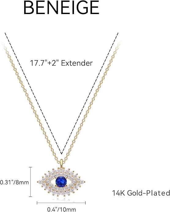 BENEIGE Gold Necklace for Women 14K Gold Plated Evil Eye Necklace Trendy Gold Pendant Necklace Jewelry For Women