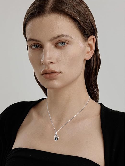 Tahitian Black Pearl Necklace Infinity Gifts for Women Wife Wedding Birthday Anniversary Jewelry Valentines Christmas Day Gifts 925 Sterling Silver