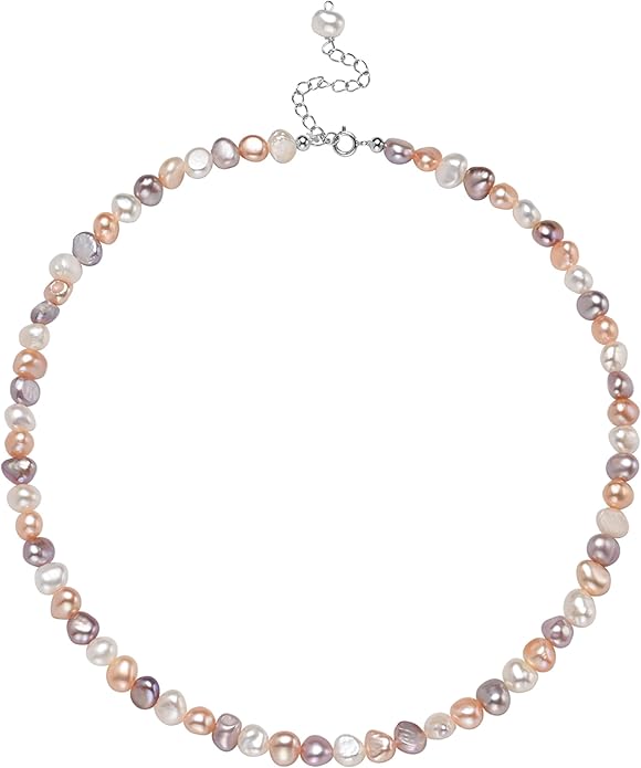 Natural Pearls Choker Necklace for Women Freshwater Baroque Pearl Strand Necklace Chain Cultured Baroque Pearl 18K Gold Plated & S925 Sterling Silver Clasp Choker
