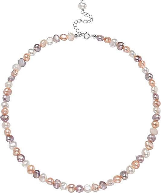 Natural Pearls Choker Necklace for Women Freshwater Baroque Pearl Strand Necklace Chain Cultured Baroque Pearl 18K Gold Plated & S925 Sterling Silver Clasp Choker