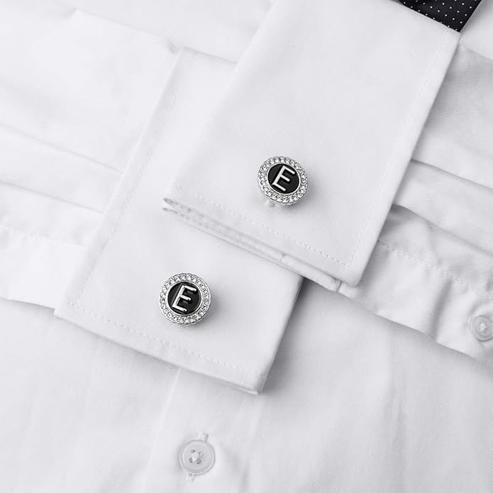 HAWSON A-Z Initial Cufflinks for Men and Women with Clear Crystal, Gold Silver Color Rasied Letter A-Z Cuff Links for French Shirt, Gift for Normal and Business Wearing