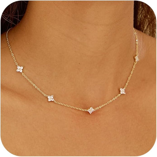 Dainty Necklaces for Women Cute Station Choker Necklace Cubic Zirconia Simulated Diamond Necklace Simple Layering CZ Necklace Trendy Jewelry Gifts
