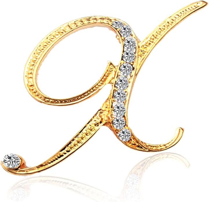 BeeGift Letter Brooch Pins Initial Rhinestone Brooch for Women Crafts,Rhinestone Crystal Lapel Pin Brooches Gold A-Z 26 Letters
