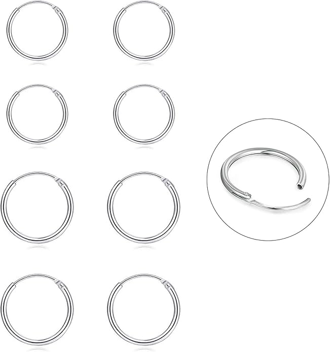 Silver Hoop Earrings- Cartilage Earring Small Hoop Earrings for Women Men,4 Pairs of Hypoallergenic 925 Sterling Silver Tragus Earrings