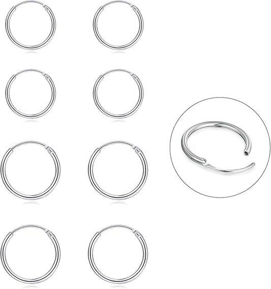 Silver Hoop Earrings- Cartilage Earring Small Hoop Earrings for Women Men,4 Pairs of Hypoallergenic 925 Sterling Silver Tragus Earrings