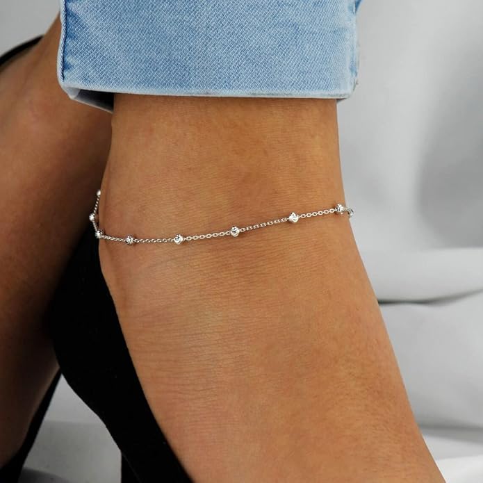 Dainty Ankle Bracelets for Women 18K Gold Plated Satellite Beaded Herringbone Chain Anklets Simple Lip Chain Anklet Minimalist Summer Beach Foot Jewelry Christmas