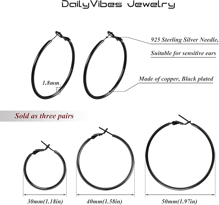 Big Gold Hoop Earrings for Women Hypoallergenic 925 Sterling Silver Post Thin Loop 14K Gold Plated Hoop Earrings Set for Women, 3 Pairs