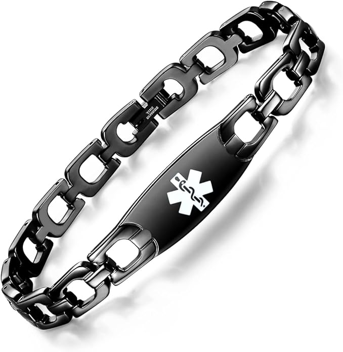 LinnaLove Fashion Shiny medical alert bracelet with Free Engraving Stainless steel Medical id bracelet for Women