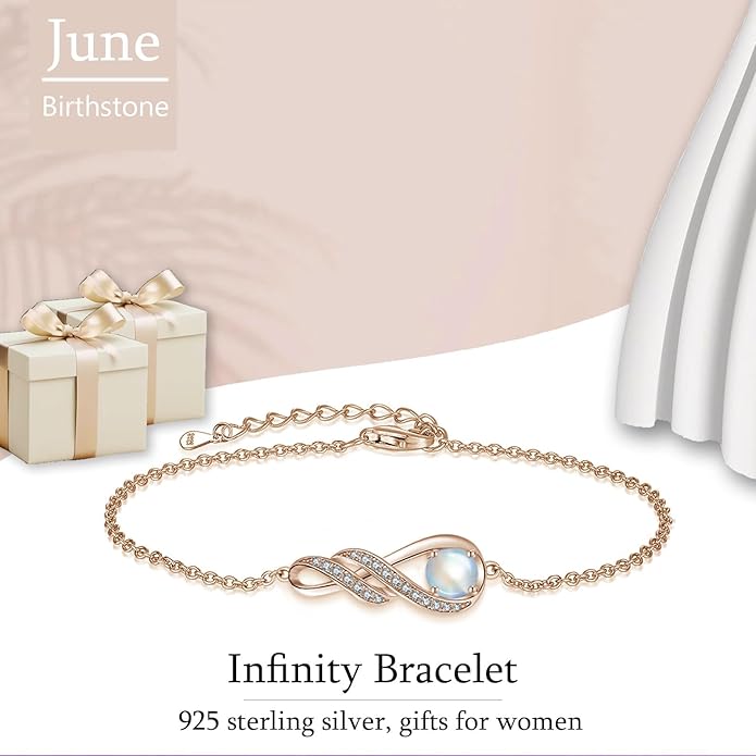 Birthstone Bracelets for Women 925 Sterling Silver Created Gemstone Bracelet Infinity Pendant Jewelry for Her, 6.7"+1.2"