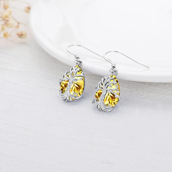 TOUPOP Tree of Life Earrings 925 Sterling Silver Family Tree Dangle Drop Earrings Crystal Jewelry Birthday Christmas Gifts for Women Her