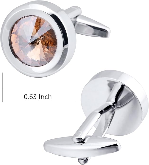 ZEEY Silver Round Crystal Gemstone Cufflinks for Men Women Classic Men's Cufflink Jewelry Set for Business Wedding Party Formal Events Daily Tuxedo Dress Shirt Accessories