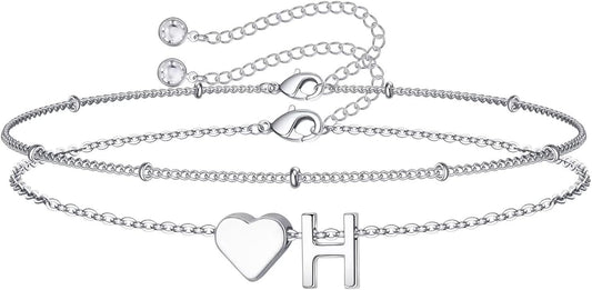 M MOOHAM Christmas Gifts for Grandkids Teens Girls -14K-Gold-Plated Heart Initial Bracelets for Women Girl Dainty Gold Bracelets Birthday Gift Stocking Stuffers for Women Teenage Girls Kids Gifts
