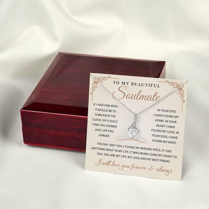 To My Beautiful Soulmate Necklace Romantic Gift for Girlfriend Wife With Message Card & Gift Box, Perfect for Anniversary Birthday Christmas or Valentine’s Day