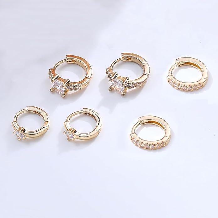6 Pairs Gold Hoop Earrings for Women, 14K Gold Plated Huggie Hoop Earrings Set Hypoallergenic Lightweight Chunky Open Hoops Jewelry for Gift