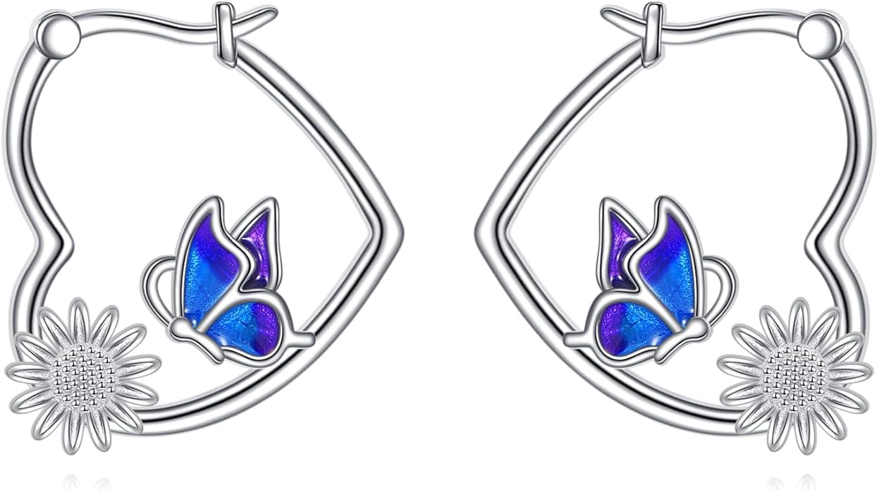 YFN Animal Earrings Sterling Silver Animal Heart Hoop Dangle Earrings Cute Jewelry Gifts for Women