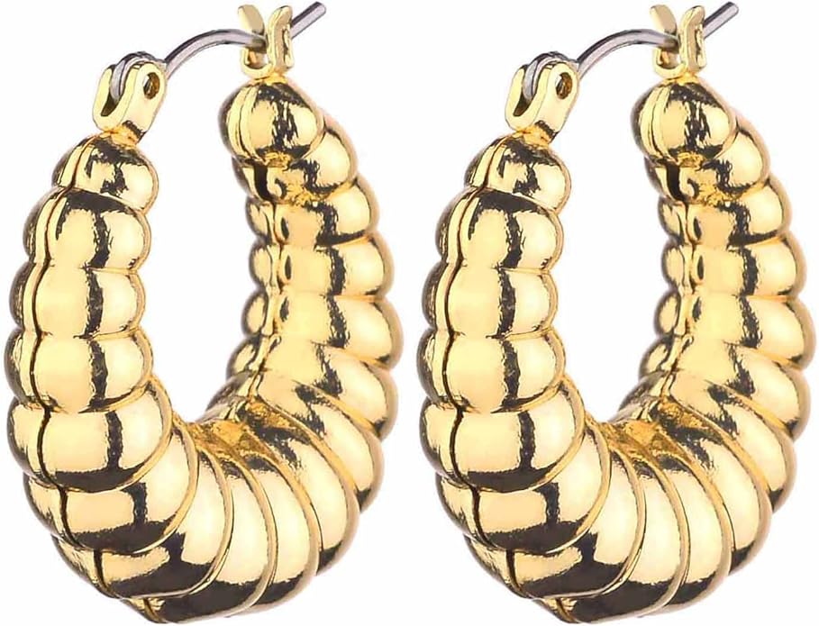 Wgoud Chunky Hoop Earrings Set 14K Gold Plated Hoop Earrings for Women Hypoallergenic, Thick Twisted Huggie Hoops Earring Set