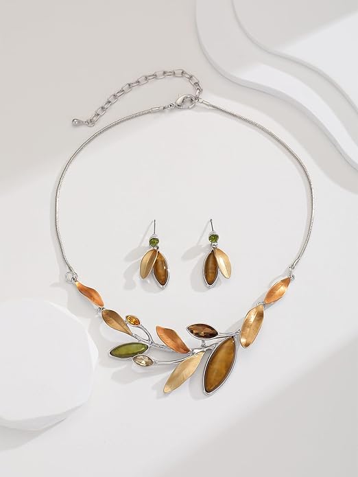 Vintage Chunky Statement Jewelry Set Retro Leaf Floral Geometric Bohemian Boho Bib Necklace Earring Set Fashion Costume Jewelry for Women Girls Wedding Party Prom Unique Gift