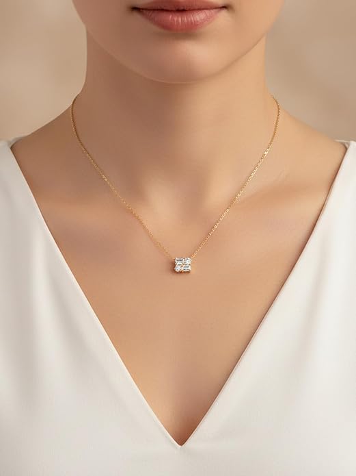 CYW Moissanite/Ruby/Sapphire/Emerald Dainty Pendant Necklace for Women, Novelty Design, Really Authentic Solid 925 Sterling Silver, 16"/18"/20" Adjustable, Birthday Anniversary Valentines Gift