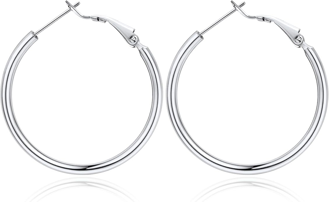 Jewlpire 14K Gold Plated 925 Sterling Sliver Post Hoop Earrings, 2MM Thick Hoop earrings Lightweight Large Hoop Earrings for Women Trendy 20/30/40/50/60/70mm