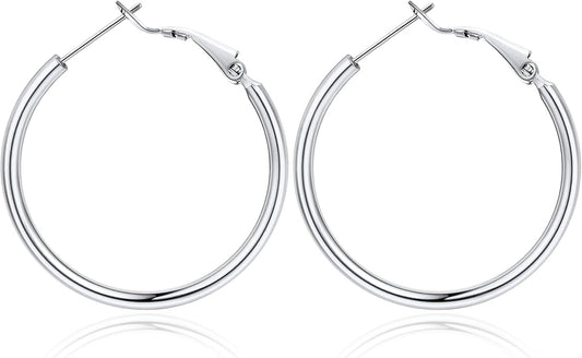 Jewlpire 14K Gold Plated 925 Sterling Sliver Post Hoop Earrings, 2MM Thick Hoop earrings Lightweight Large Hoop Earrings for Women Trendy 20/30/40/50/60/70mm