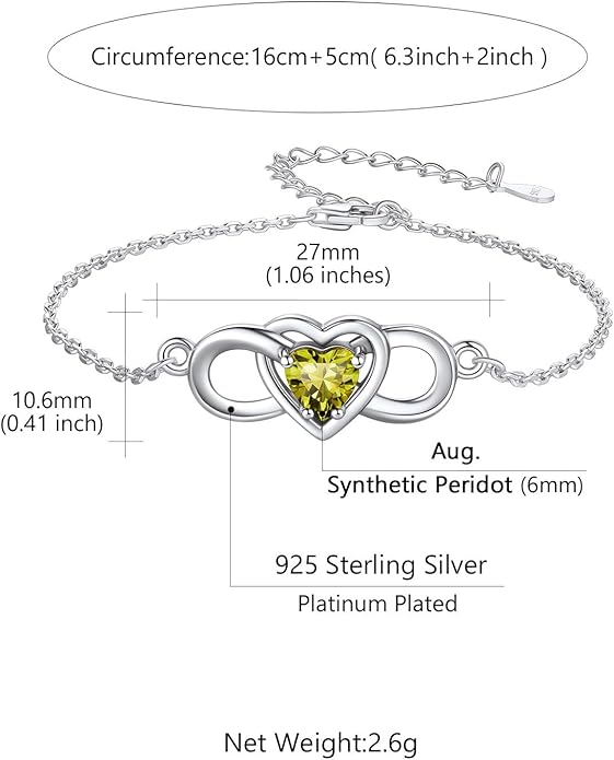 Custom4U Personalized Infinity Love Symbol Link Bracelets for Women 925 Sterling Silver Birthstone Bracelet Adjustable Engraved Chain Christmas Mother's Day Birthday Jewelry Gifts for Mom Her