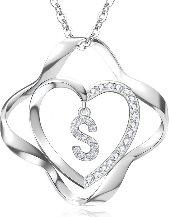 RIVIKO Love Knot Initial Necklace,925 Sterling Silver Letter Pendant Necklaces,Personalized Alphabet Jewelry Christmas Birthday Gifts for Women Wife Mom Friend