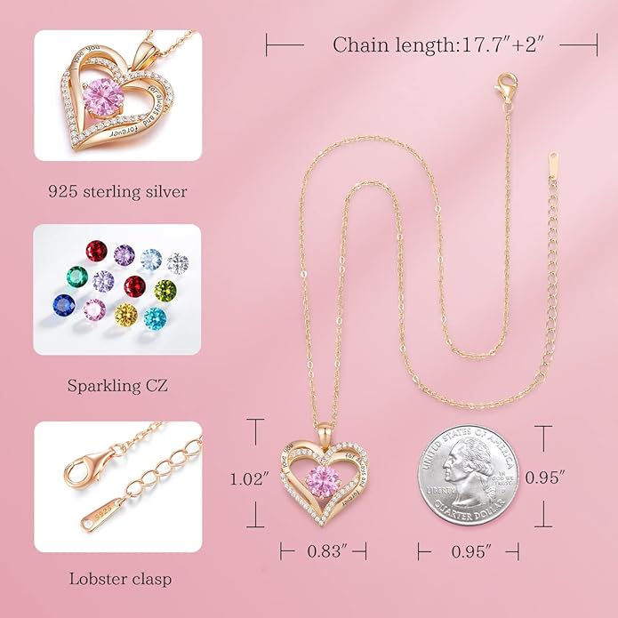 CDE Forever Love Heart Necklaces for Women, Wedding Anniversary, Birthday Mothers Day Gifts for Mom, Mother, Wife, Girlfriend, S925 Silver Jewelry with Birthstone Pendant