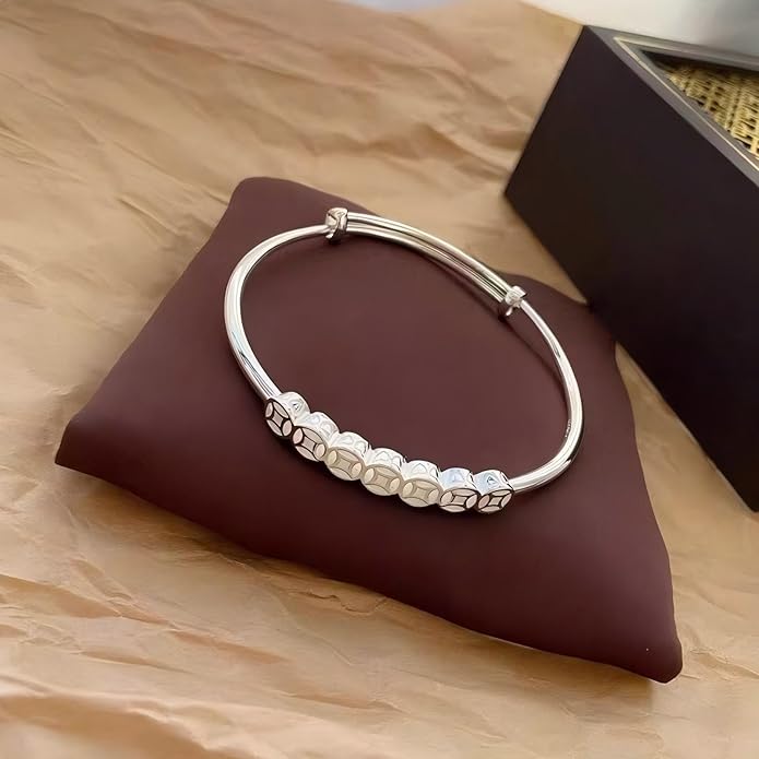 S925 Silver Bangle Bracelet for Women, Elegant Women‘s Sterling Silver Bracelet Bangle Adjustable 6.4-7.8 inches Small Size