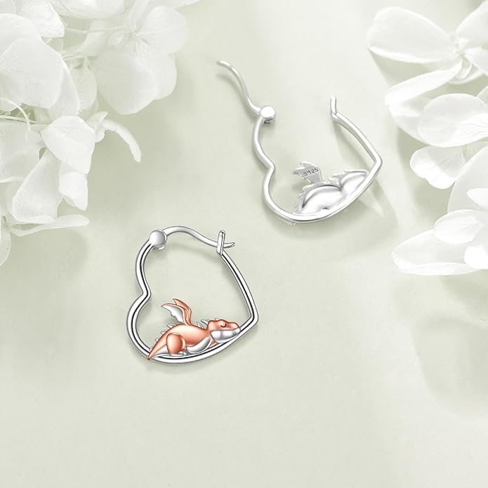 YFN Animal Earrings Sterling Silver Animal Heart Hoop Dangle Earrings Cute Jewelry Gifts for Women