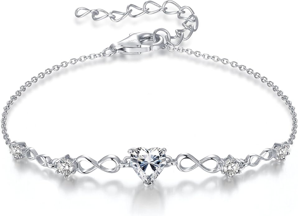 G&GEMSJEW Infinity Heart Birthstone Bracelets for Women, 925 Sterling Silver Women Charm Link Bracelet Adjustable, Birthday Anniversary Christmas Jewelry Gifts for Women Wife Mom Girlfriend Her