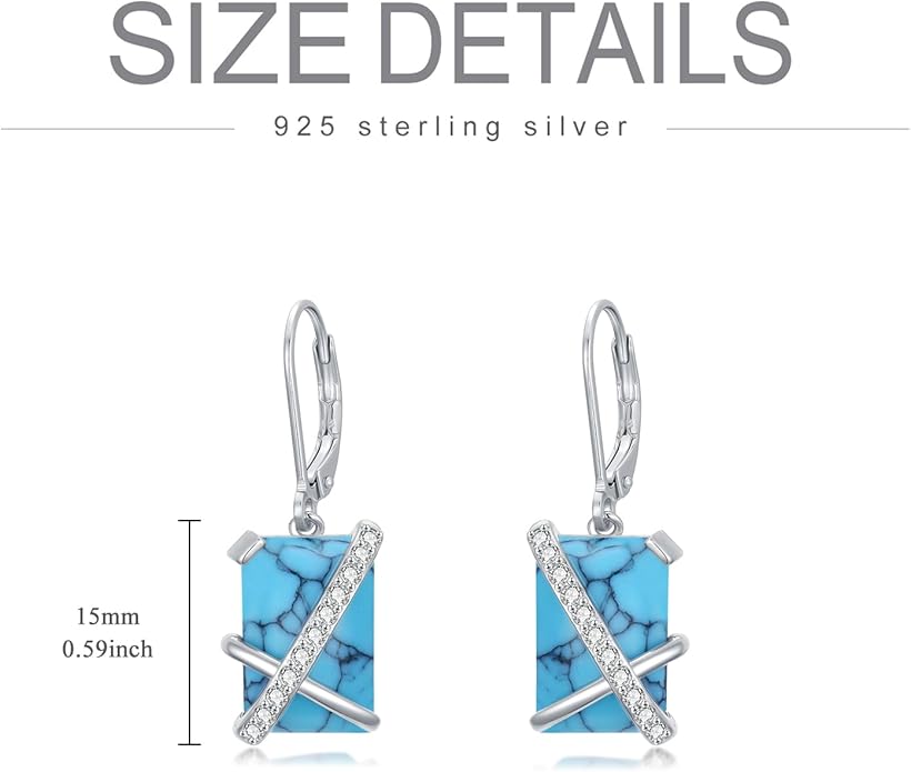 Turquoise Leverback Earrings Sterling Silver Turquoise with CZ Drop Earrings Jewelry Mothers Day Gifts for Women