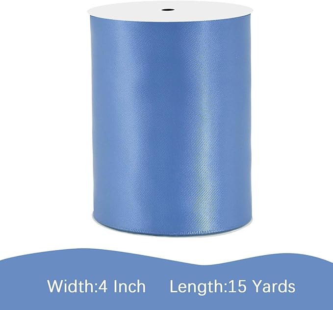 LEEQE Smoke Blue Satin Ribbon 4 inch X 15 Yards Polyester Ribbon for Gift Wrapping Very Suitable for Weddings Party Hair Bow Invitation Decorations and More