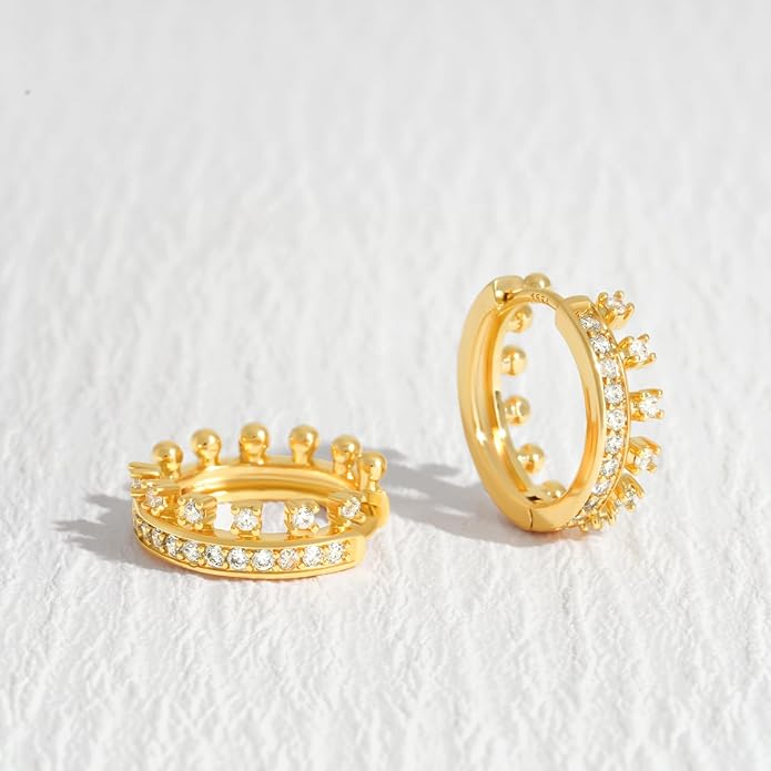 Gold Huggie Hoop Earrings 14K Gold Plated Dainty Chunky Thick Hoop Diamond Cubic Zriconia Inlay Sleeper Tiny Delicate Boho Beach Simple Hypoallergenic Jewelry Gift for Her