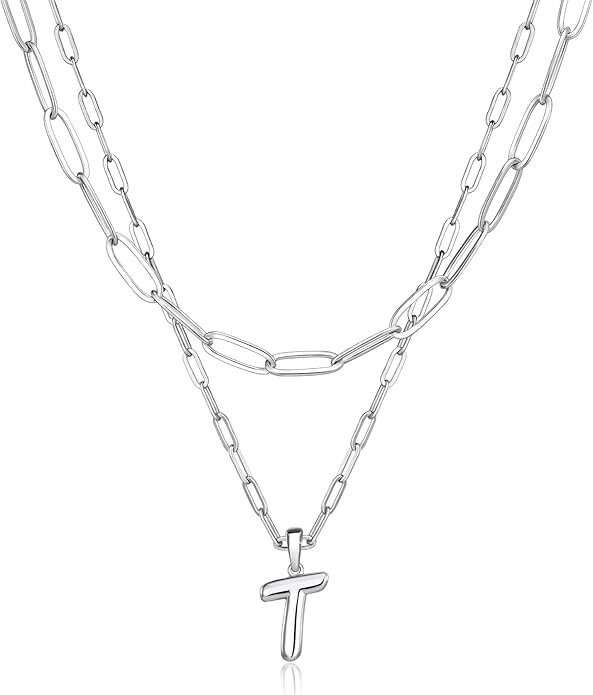 adoyi Gold Necklace for Women Layered Bubble Heart Letter Initial Necklaces for Women Trendy Jewelry 14K Gold Plated Chain Chunky Name Necklace Stack Charm A-Z Pendant Set Jewelry Gifts