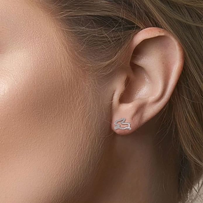INFUSEU Sterling Silver Cute Stud Earrings Cat Frog Mushroom Bunny, Small Gifts for Women Teen Girls Animal Lovers