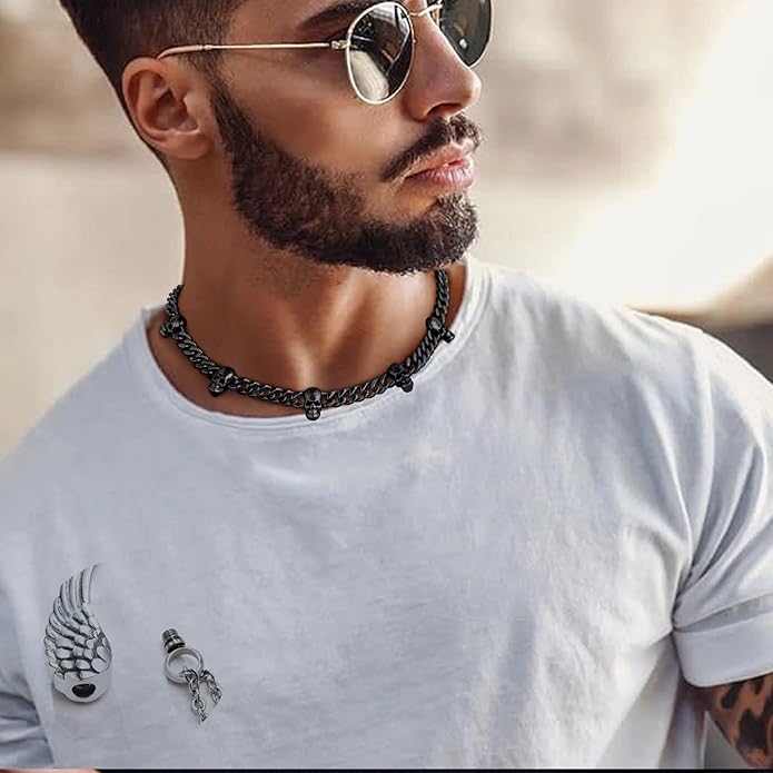 Bestyle Barbed Wire Necklace 5/7/9/12mm Mens Chain Necklaces Hip-hop Punk Gothic Stainless Steel Chain Heavy Thick Cuban Link Chain for Men Women, Length 16/18/20 Inch