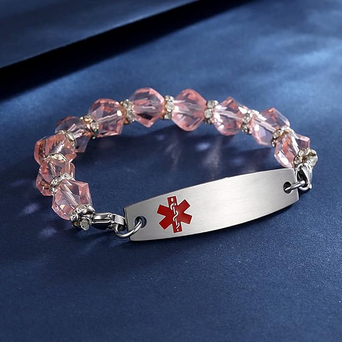 mnmoom 7.5 inch interchangeable Medical id bracelets for Women beads Medical alert bracelets with customize engraving