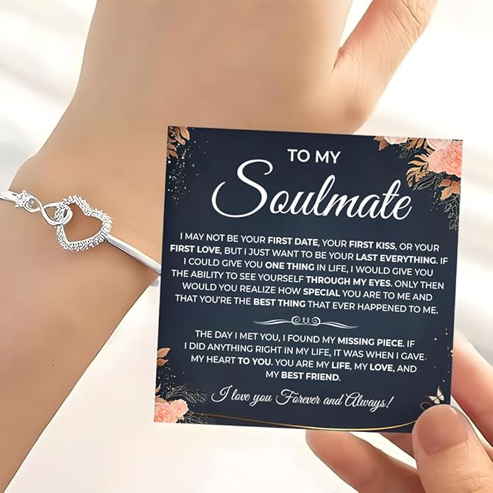 To My Soulmate Bracelet, Soulmate Bracelet For Women, Soulmate's Jewelry Gift From Boyfriend Husband Friend With Message Card And Box Meaning, Valentine Gifts For Her, Birthday Christmas Gifts