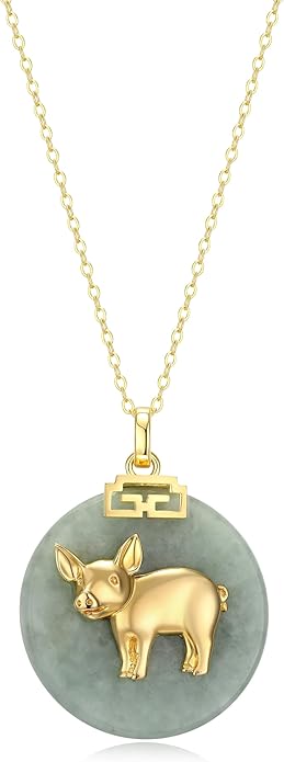ETERNAL JADE .925 Sterling Silver 18K Gold Plated Chinese Zodiac Sign Pendant Necklaces for Women - Hypoallergenic Genuine Green Jade Gold Necklace for Women Zodiac Year Jewelry, 18 inch Chain