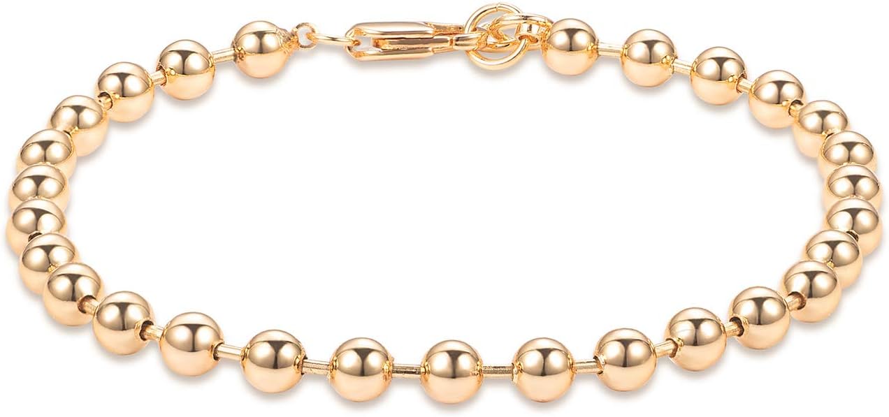 LOYATA Chain Bracelet Gold Link 14K Gold Plated Dainty Pearl Bracelet Simple Jewelry Gift for Women