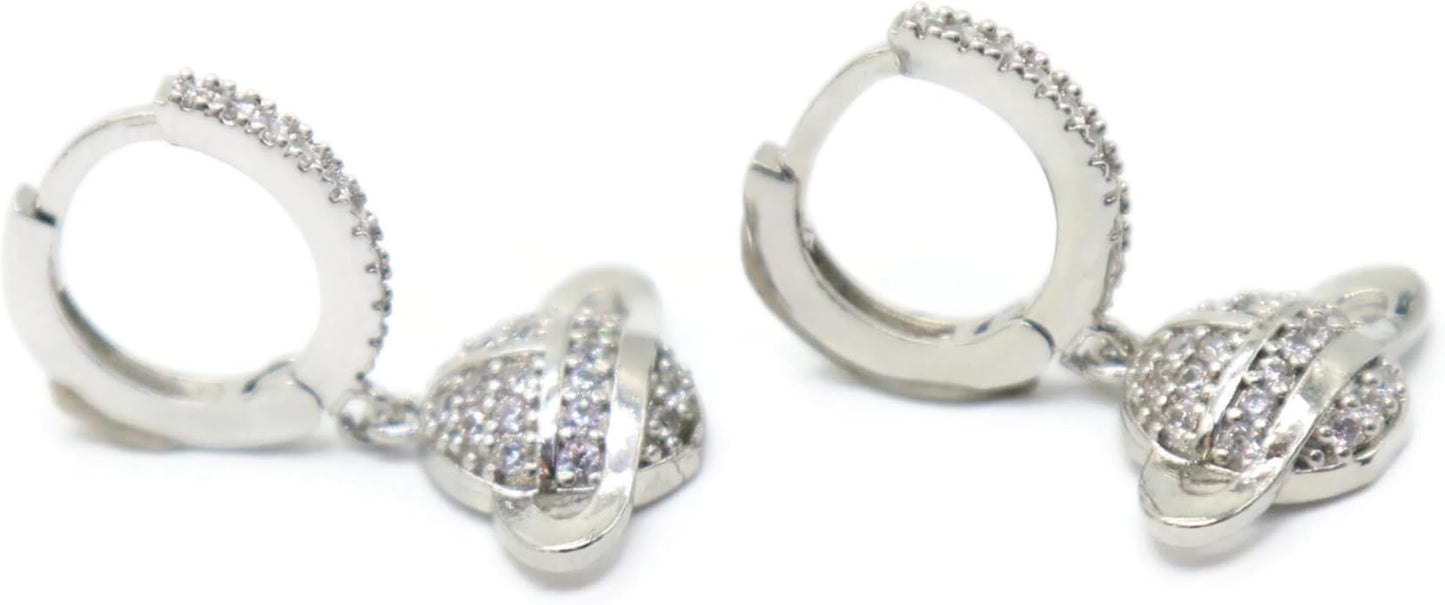 Planet-Inspired Dangle Hoop Earrings for Women – Crystal-Encrusted Saturn Design, 25mm Drop Length, 23mm Wide.KT0010