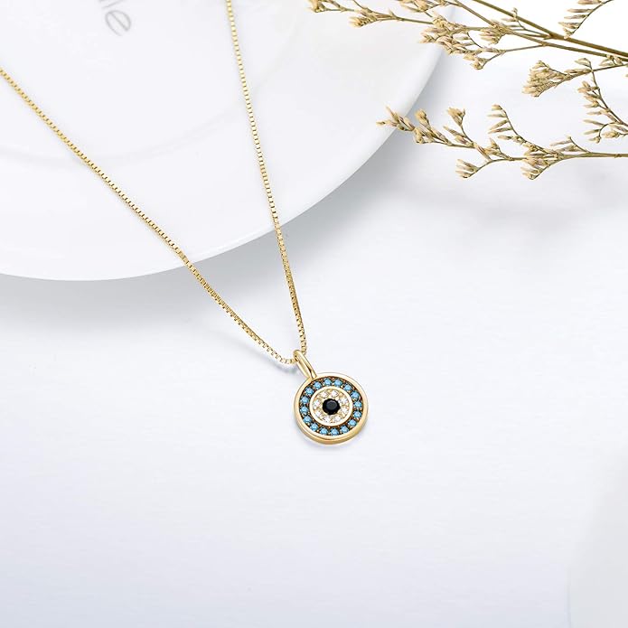 PEIMKO Evil Eye Necklace for Women 925 Sterling Silver Greek Protection Evil Eye Necklaces Jewelry Amulet Gift for Women