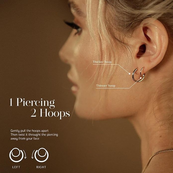 Spiral Hoop Twist Double Earrings - 14K Helix Spiral Earrings, Double Piercing Earrings, Faux Double Hoop Earrings, Tiny Twist Earrings for Women